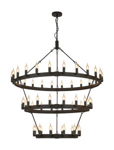 Stella 3 Tier 1.3m+97cm+66cm Pendant, 24+18+12 Light E14, Satin Black, (ITEM REQUIRES CONSTRUCTION/CONNECTION) Item Weight: 23kg