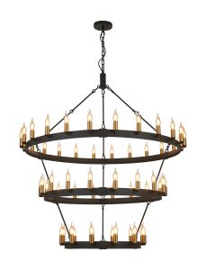 Stella 3 Tier 1.3m+97cm+66cm Pendant, 24+18+12 Light E14, Satin Black/Brass, (ITEM REQUIRES CONSTRUCTION/CONNECTION) Item Weight: 23kg