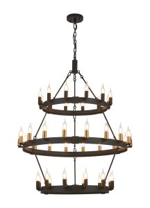Stella 3 Tier 66cm+97cm Pendant, 12+18+12 Light E14, Satin Black/Brass, (ITEM REQUIRES CONSTRUCTION/CONNECTION) Item Weight: 19kg