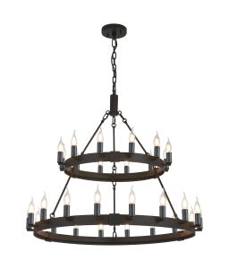 Stella 2 Tier 66cm+97cm Pendant, 12+18 Light E14, Satin Black/Pewter, (ITEM REQUIRES CONSTRUCTION/CONNECTION)
