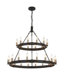 Stella 2 Tier 66cm+97cm Pendant, 12+18 Light E14, Satin Black/Satin Nickel, (ITEM REQUIRES CONSTRUCTION/CONNECTION)