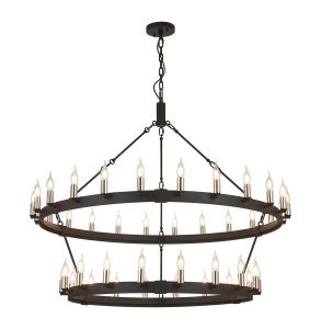 Stella 2 Tier 1.3m+97cm Pendant, 24+18 Light E14, Satin Black/Polished Nickel, (ITEM REQUIRES CONSTRUCTION/CONNECTION) Item Weight: 17kg