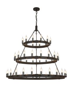 Stella 3 Tier 66cm+97cm+1.3m Pendant, 12+18+24 Light E14, Satin Black/Gun Metal, (ITEM REQUIRES CONSTRUCTION/CONNECTION) Item Weight: 23kg