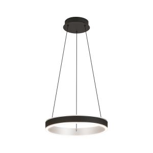 Chiara 40cm Round Pendant, 36W LED, Remote Control Tuneable White 3000-6000K, 2200lm, Black Faux Leather/Brushed Antique Silver, 3yrs Wrnty