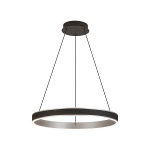Chiara 59cm Round Pendant, 45W LED, Remote Control Tuneable White 3000-6000K, 3000lm, Black Faux Leather/Brushed Antique Silver, 3yrs Wrnty