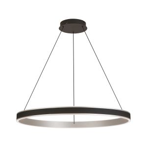 Chiara 80cm Round Pendant, 70W LED, Remote Control Tuneable White 3000-6000K, 4200lm, Black Faux Leather/Brushed Antique Silver, 3yrs Wrnty