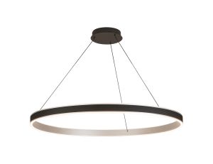 Chiara 1m Round Pendant, 90W LED, Remote Control Tuneable White 3000-6000K, 4500lm, Black Faux Leather/Brushed Antique Silver, 3yrs Wrnty