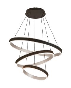 Chiara 3 Tier 80+60+40cm Round Pendant, 180W LED, R/Cntrl Tuneable White 3000-6000K, 9000lm, Black Faux Leather/Brushed Antique Silver, 3yr Wrnty