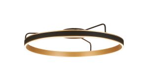 Chiara 80cm Round Ceiling, 70W LED, Remote Control Tuneable White 3000-6000K, 4200lm Black Faux Leather/Brushed Gold, 3yrs Wrnty