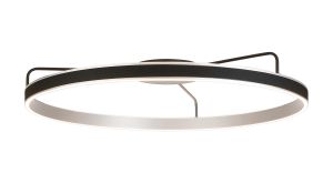 Chiara 1m Round Ceiling, 90W LED, Remote Control Tuneable White 3000-6000K, 4500lm Black Faux Leather/Brushed Antique Silver, 3yrs Wrnty