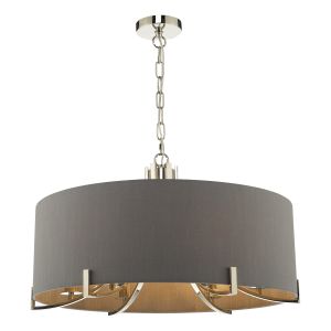 Veyron 6 Light E14 Polished Nickel Adjsutable Pendant With Grey Shade