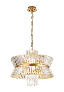 Vienna 57cm Round Pendant, 12 x E14, Brass/Clear