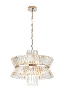 Vienna 57cm Round Pendant, 12 x E14, Polished Nickel/Clear