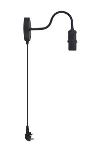 Velluto Switched Curved Wall Light With Plug (FRAME ONLY), 1 Light E27, Black
