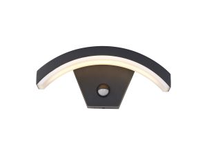 Faro Arch Wall Lamp With PIR Sensor, 1 x 7W LED, 3000K, 500lm, IP54, Matt Black/Opal, 3yrs Warranty
