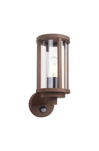Faro Cylinder Wall Lamp With PIR Sensor, 1 x E27, IP44, Dark Brown/Clear, 2yrs Warranty