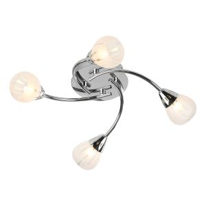 Villa 4 Light G9 Polished Chrome Flush Fitting With Acid-Etched Glass Shade With Clear Cut Detail