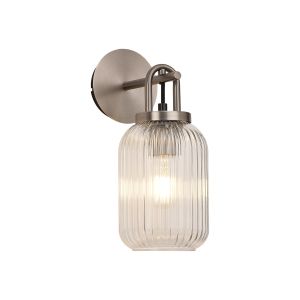 Urasawa Wall Light Switched, 1 x E27, Antique Silver With 14cm Tubular Ribbed Glass, Clear