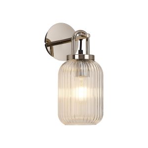 Urasawa Wall Light Switched, 1 x E27, Polished Nickel With 14cm Tubular Ribbed Glass, Clear