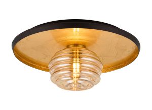 Ocaso 36cm Flush Ceiling/Wall Light, 1 Light G9, Gold Leaf/Coffee/Amber Rippled Glass Shade