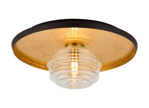 Ocaso 36cm Flush Ceiling/Wall Light, 1 Light G9, Gold Leaf/Coffee/Clear Rippled Glass Shade