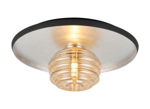 Ocaso 36cm Flush Ceiling/Wall Light, 1 Light G9, Silver Leaf/Anthracite/Amber Rippled Glass Shade