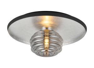 Ocaso 36cm Flush Ceiling/Wall Light, 1 Light G9, Gold Leaf/Coffee/Smoke Rippled Glass Shade
