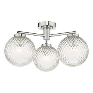 Wayne 3 Light G9 Polished Chrome IP44 Surface Mounted Ceiling Light With Textured Glass Shade