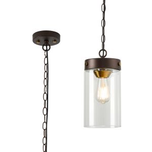 Brunello Single Pendant 1 Light E27, Brown Oxide/Gold Bronze With Clear Glass Shade