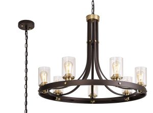 Brunello 89cm Round Pendant 7 Light E27, Brown Oxide/Gold Bronze With Clear Glass Shades