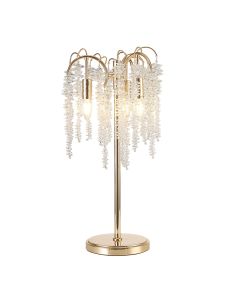 Wisteria Crystal Table Lamp, 3 Light E14, French Gold With Clear Crystal Clusters