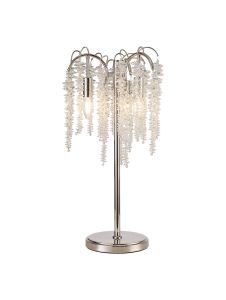 Wisteria Crystal Table Lamp, 3 Light E14, Polished Nickel With Clear Crystal Clusters