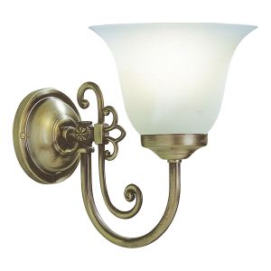 Woodstock 1 Light B22 Antique BrassWall Light With Pull Cord C/W Scavo Glass Shade