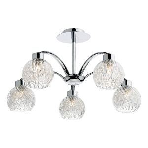 Yrara 5 Light G9 Polished Chrome Semi Flush Fitting With Clear Ribbed Glass & Inner Wire Detail Shades