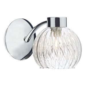 Yasmin 1 Light G9 Polished Chrome Wall Light With Rocker Switch C/W Clear Ribbed Glass & Inner Wire Detail Shade