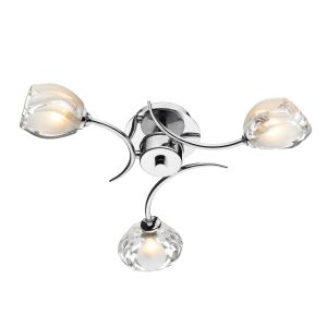 Zagreb 3 Light G9 Polished Chrome Semi Flush Fitting With Clear Sculptured Glass Shades With Frosted Inner Detail