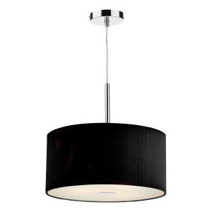 Zarupza 3 Light E27 Polished Chrome Adjustable 40cm Round Pendant With Black Micro Pleat Shade & Frosted Acrylic Diffuser