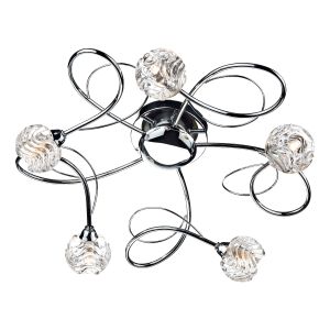 Roison 5 Light G9 Polished Chrome Flush Fitting With Clear Rippled Glass Shades