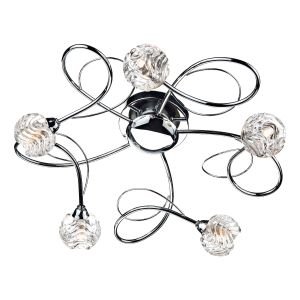 Zelda 5 Light G9 Polished Chrome Flush Fitting With Clear Rippled Glass Shades