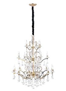 Zinta 100cm Pendant 3 Tier 22 Light E14 French Gold/Crystal, (ITEM REQUIRES CONSTRUCTION/CONNECTION) Item Weight: 26.4kg