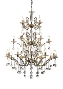 Zinta 100cm Pendant 3 Tier 22 Light E14 Antique Brass/Crystal, (ITEM REQUIRES CONSTRUCTION/CONNECTION) Item Weight: 26.4kg