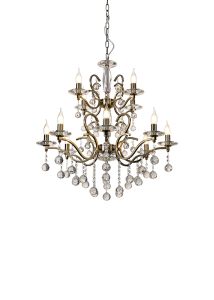 Zinta 75cm Pendant 2 Tier 12 Light E14 Antique Brass/Crystal, (ITEM REQUIRES CONSTRUCTION/CONNECTION) Item Weight: 15.0kg