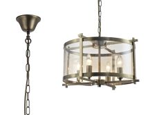 Nolan Single 46cm Pendant 4 Light E14 Antique Brass/Amber Glass