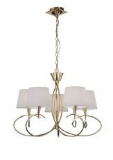 Mara 78cm Pendant 5 Light E14, French Gold With Ivory White Shades