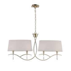 Mara Linear Pendant 2 Arm 4 Light E14, French Gold With Ivory White Shades