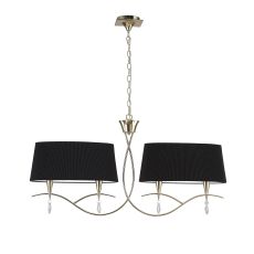 Mara Linear Pendant 2 Arm 4 Light E14, French Gold With Black Shades
