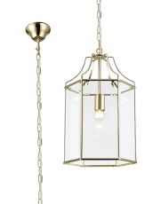 Payton 27cm Single Hexagonal Pendant 1 Light E27 French Gold/Clear Glass