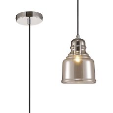 Ariel Single Bell Pendant 1 Light E27 Polished Chrome/Smoke Glass