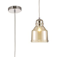 Ariel Single Bell Pendant 1 Light E27 Polished Chrome/Cognac Glass