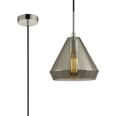 Markus Single Medium Cone Pendant 1 Light E27 Polished Chrome/Smoke Black Glass